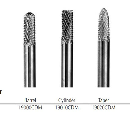 1/4" Taper, Dual Cut Regular Carbide Bur w/ 1/4" Shank 19020